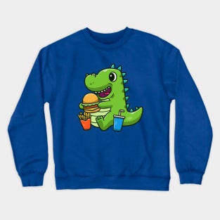 Cute Dinosaur Eating Burger Cartoon Crewneck Sweatshirt